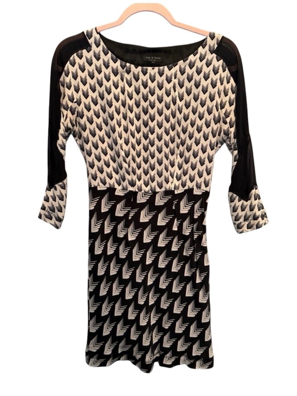 Rag & Bone Black and Cream Geometric Dress XS